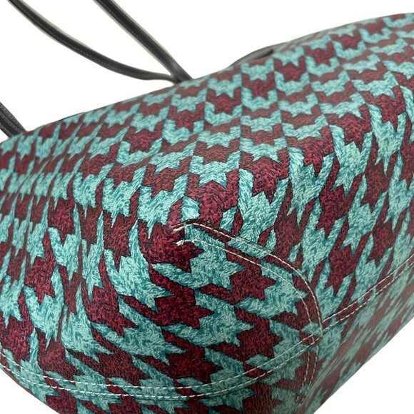 COACH City Tote Hound's Tooth Print CJ626 Blue Green Bordeaux Black PVC - - Picture 5 of 8